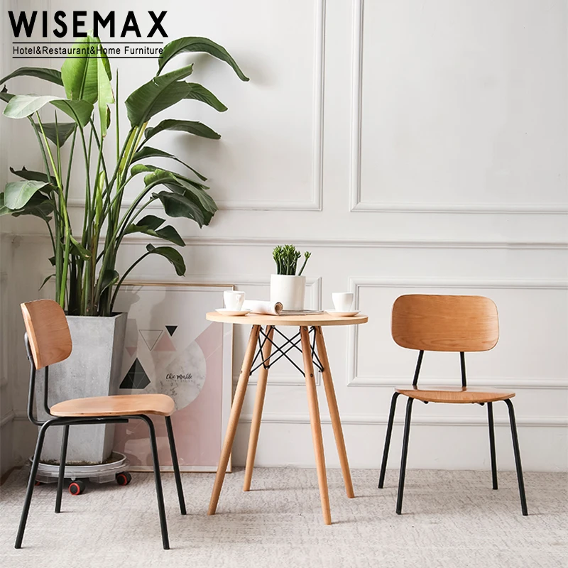 WISEMAX FURNITURE Industrial Style Modern Metal Cafe Chair With Wood Seat In Restaurant and Coffee Shop Dining Chair