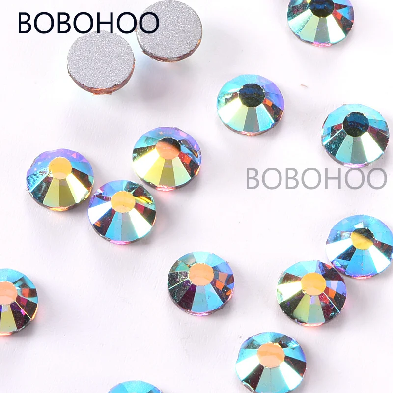 High Quality Boutique Blue AB Glass Glitter Rhinestones 12 Cutting Facets Non Hot Fix Rhinestone for Nail Art Decoration