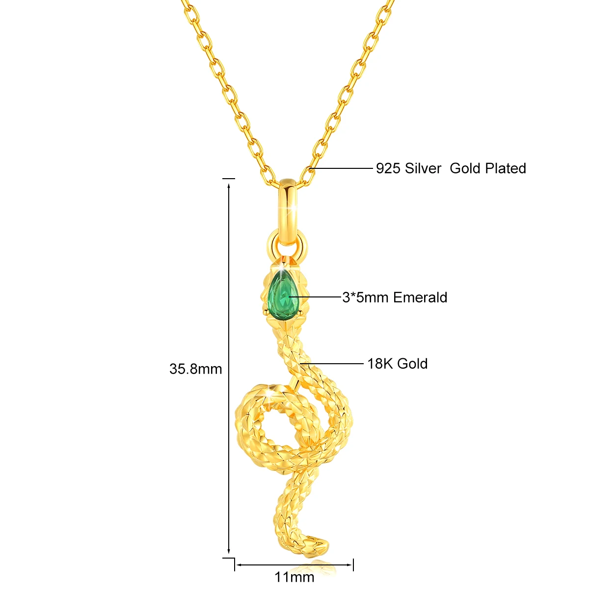 Antique Gold Jewelry 18K 5D Man Woman Gift Exquisite Dropshipping Egyptian Snake Natural Emerald Pendant