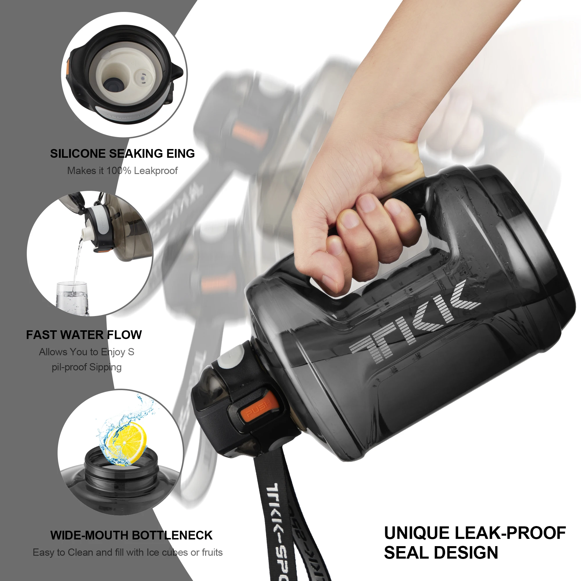 Large Capacity Water Bottle Jug For Gym with Straw Time Marker Dishwasher Safe 1/2 Gallon 64 Oz Water Bottle Jug BPA Free