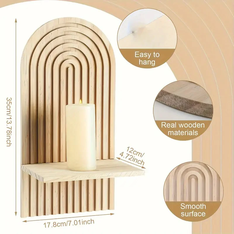 Custom Handmade Set of 2 Wall Mounted Hanging Wooden Sun Rainbow Shelves