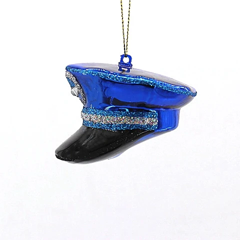 Крутые товары, блестящие синие украшения в форме полицейской шляпы, подвесное украшение для семейной рождественской вечеринки, Рождественская елка