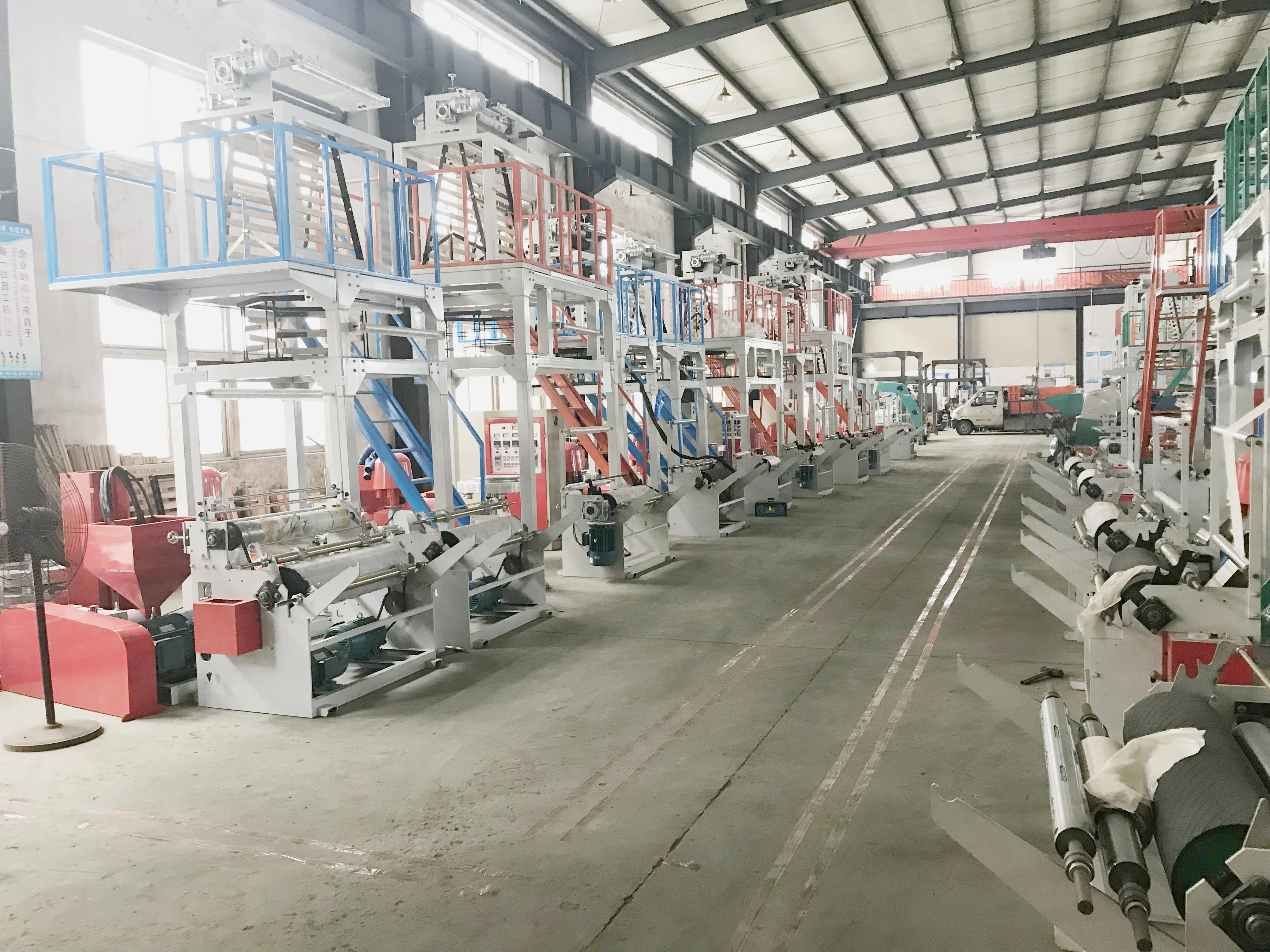 Low Density High Speed Rotary Die Head Three Layer Co-extrusion PE Film Blowing Machine