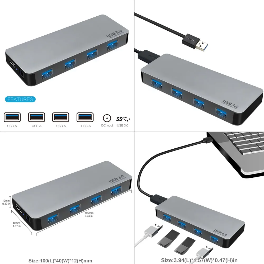 Ультратонкий портативный 4 usb-порта 3 0 usb-концентратор с входом постоянного тока флэш-накопитель для клавиатуры мыши и телефона usb-разветвитель зарядки передачи данных