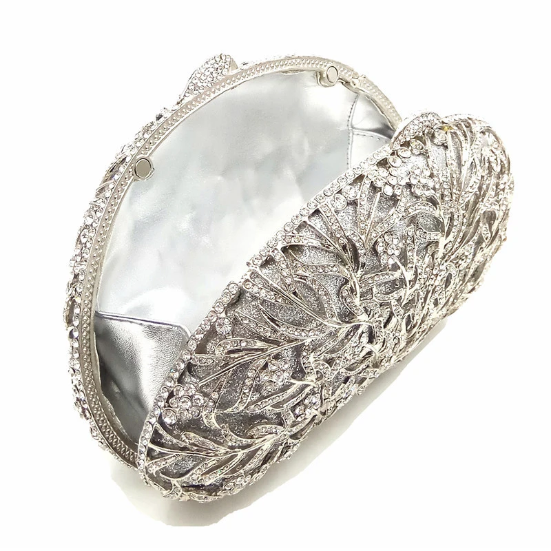 New  Elegance Dazzling Women Gold Crystal Purse Evening Clutch Bag Bridal Flower Handbag Wedding Party Metal Clutches Beaded Bag