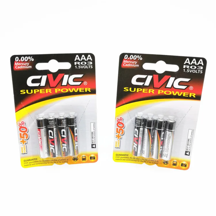 Super power Zinc Carbon Battery  R03 AAA  UM-4 1.5V blister packing for toy mouse