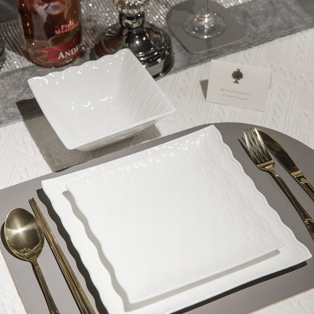 Royal Dinnerware 16 шт. квадратные белые фарфоровые тарелки керамические обеденные наборы Посуда для ресторана