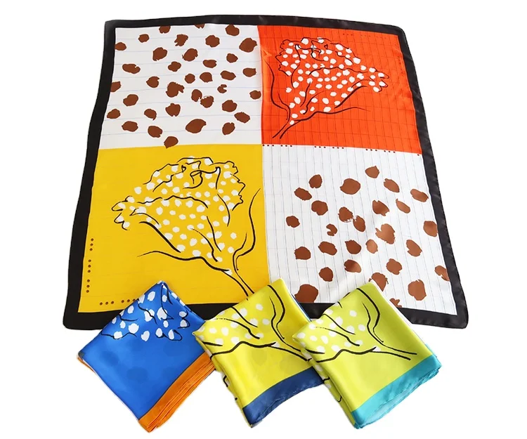 
Hot Sale Custom 70x70cm 100% Nature Silk Color Printed Spring Summer Square Scarves Ladies Silk Satin Head ScarfSummer 