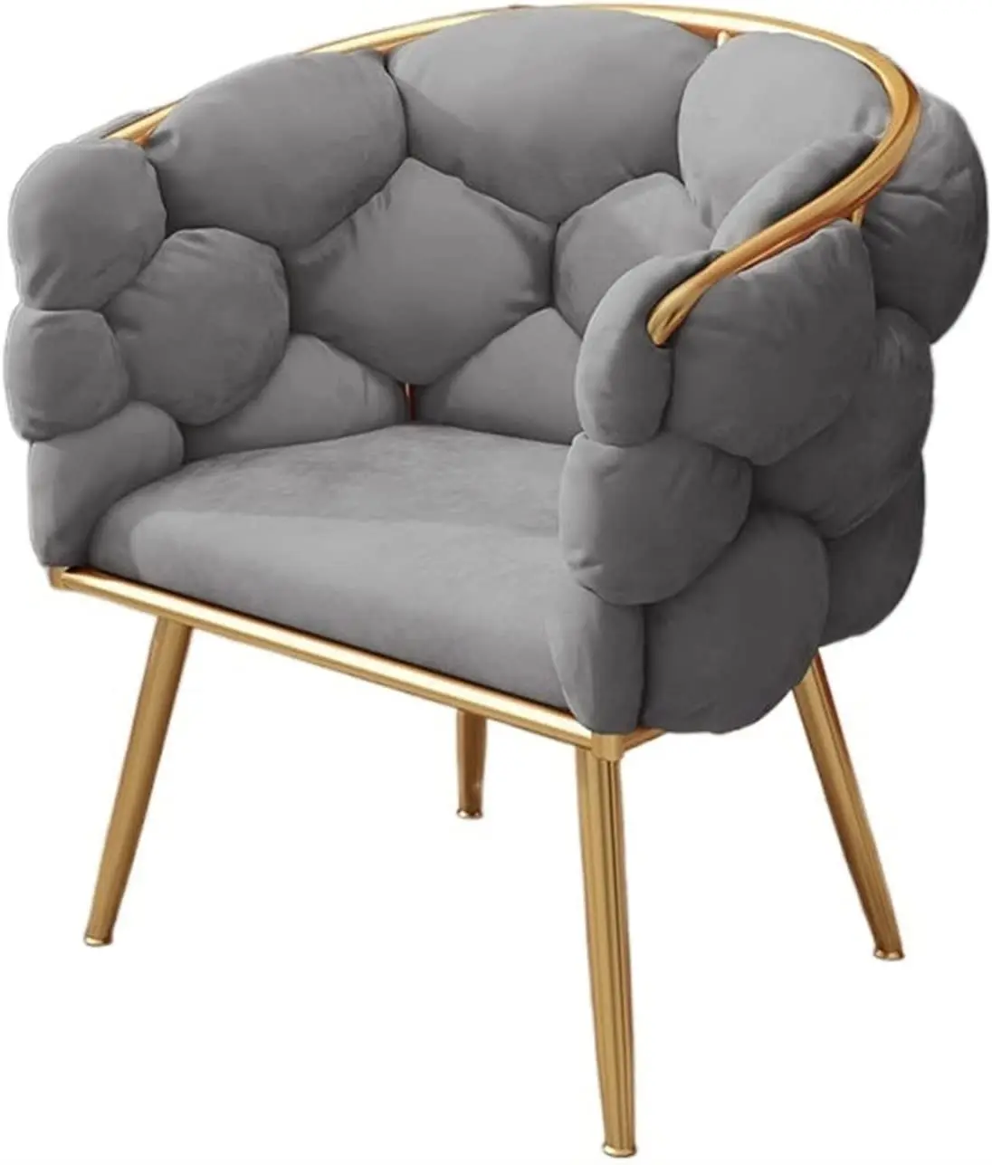 Luxury leisure armrest Turquoise woven fabric dining chair with golden metal frame