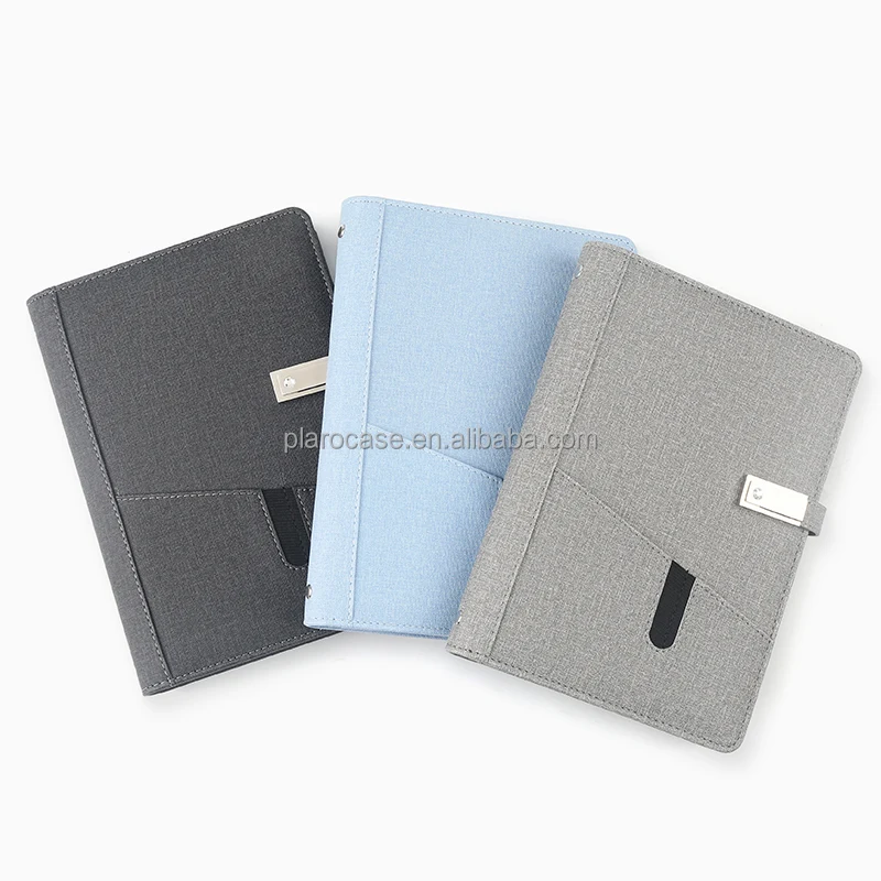Custom Magnetic USB Lock Leather Notepad with Power Bank Phone Pocket