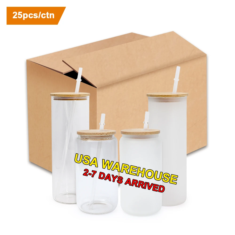 wholesale USA warehouse 16oz sublimation blanks soda shape beer can cups frost beer glass with straw and bamboo lid