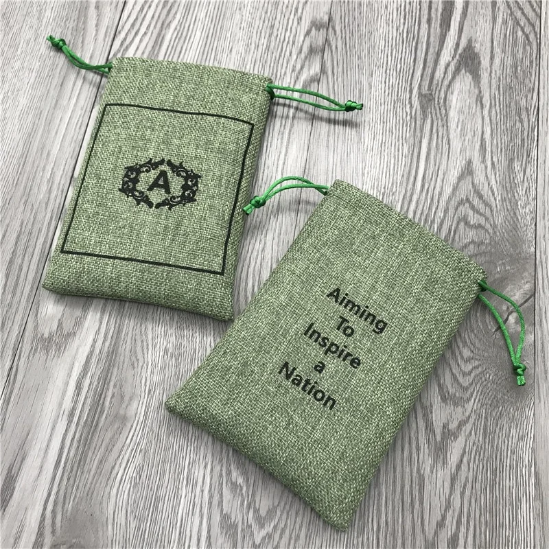 Green jute burlap gift pouch for soap and seeds,natural eco-friendly jute drawstring gift bag for handmade craft
