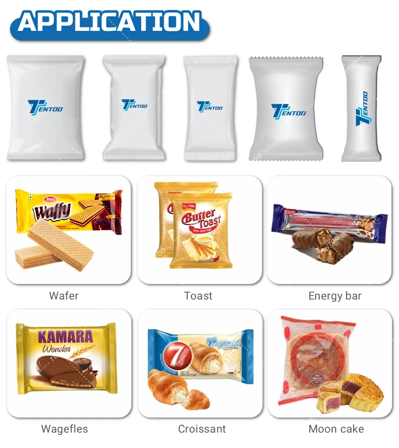 Automatic plastic tray pillow type snack bar egg roll seaweed roll packaging machine