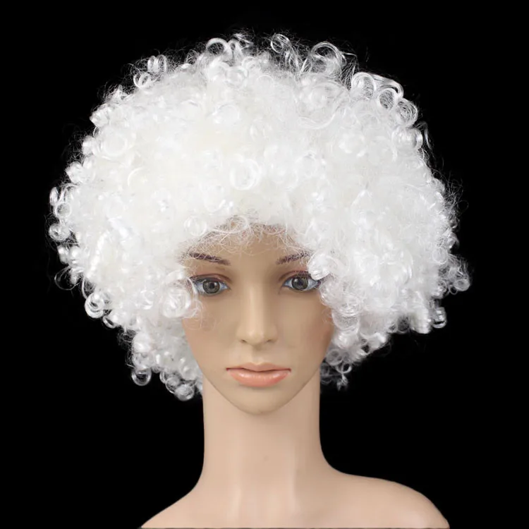 Factory Hot Sale with excellent quality Short Afro  Wigs Rainbow Big Clown Afro Party White Wig