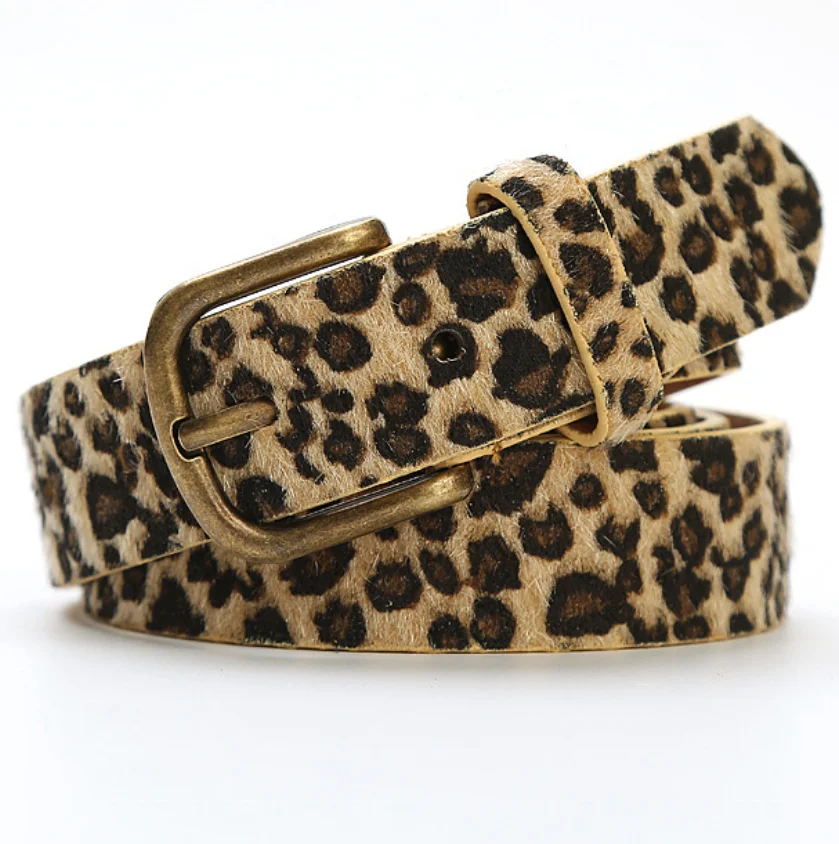 Fashion PU Women Leopard Print Vegan Leather Belt for Pants Dress Jeans Waist Belt