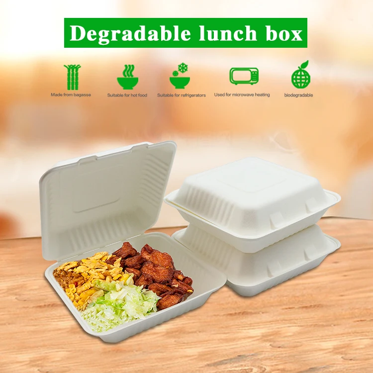 Биоразлагаемая посуда из багассы, термостойкие пищевые контейнеры для разогрева в микроволновой печи