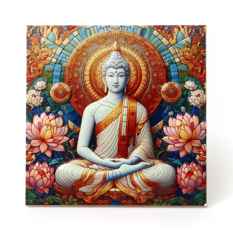 Square Lotus Buddha Frameless Photo Ornaments Resin Tabletop Craft Decorative Gifts