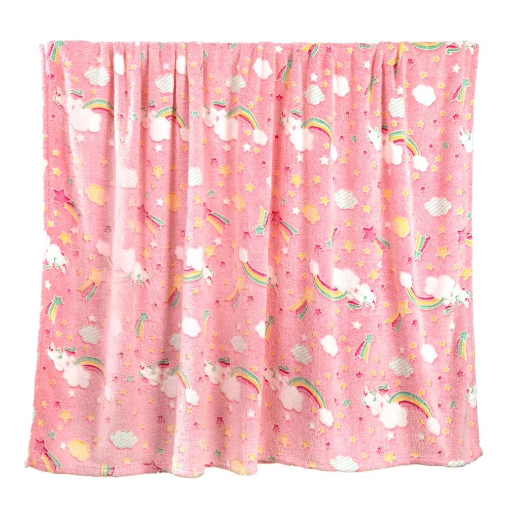 Glow in The Dark Throw Blankets Luminous Unicorns Blanket for Girls Super Soft Flannel Furry Fleece Blanket