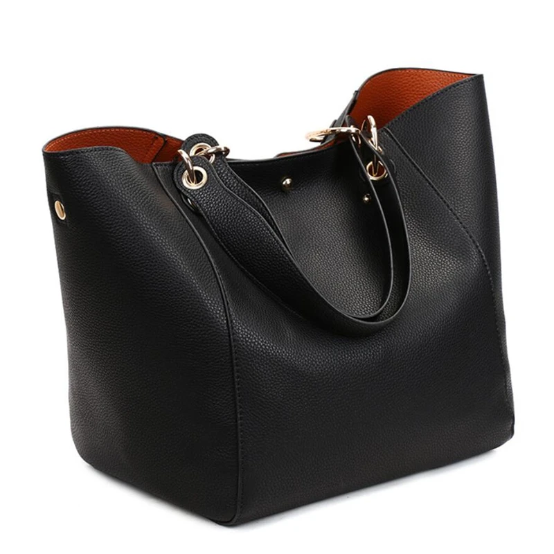 Classical Vintage fashion large 2pcs purses ladies big size women bucket bags handbag