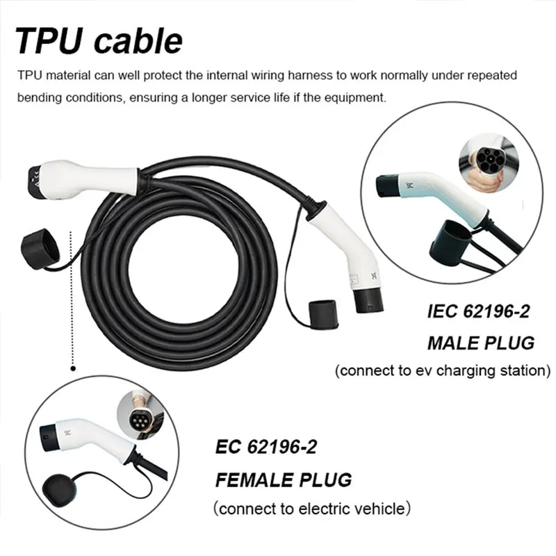 High Quality Manufcaturers Type 2 to Type2 AC 16A 32A 1 3 Phase 7 11 22 kw Mennekes Plug Gun Phev Iec62196 Ev Charging Cable