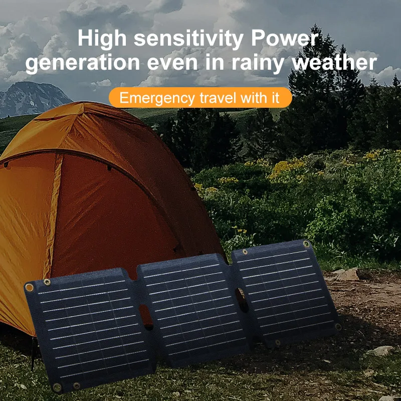 Solar USB+Type-C Charger Fast Charging 21W Mono foldable solar panel High Efficiency Cells for Mobile Phone Laptop