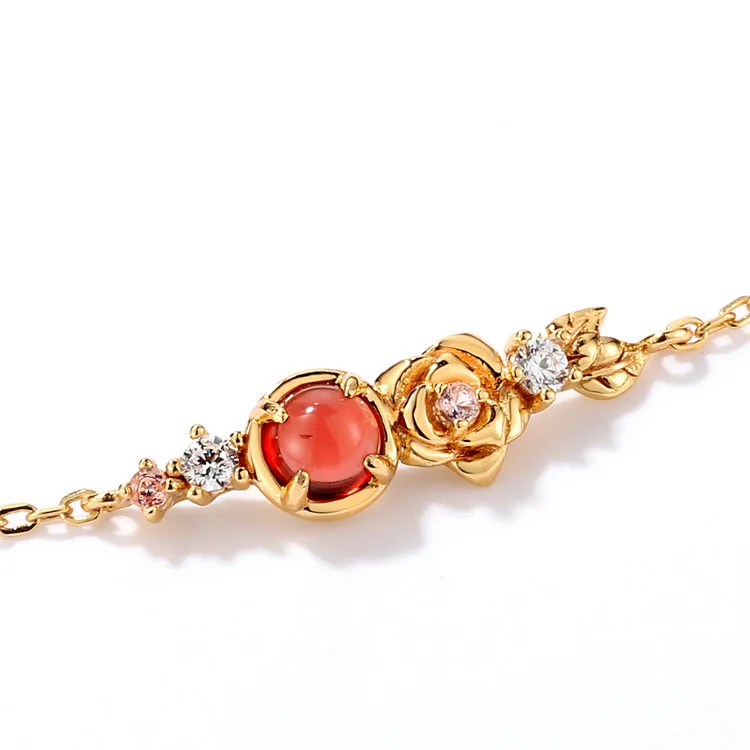 Mozambique Garnet gold plated 925 silver fashion bracelet - B007395