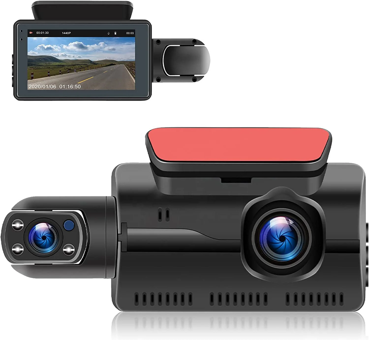 3 Inch IPS Screen HD 1080P DVR with Dual Cameras Dash Cam Front Interior with IR Night Vision Wide Angle Car Dashboard Camera