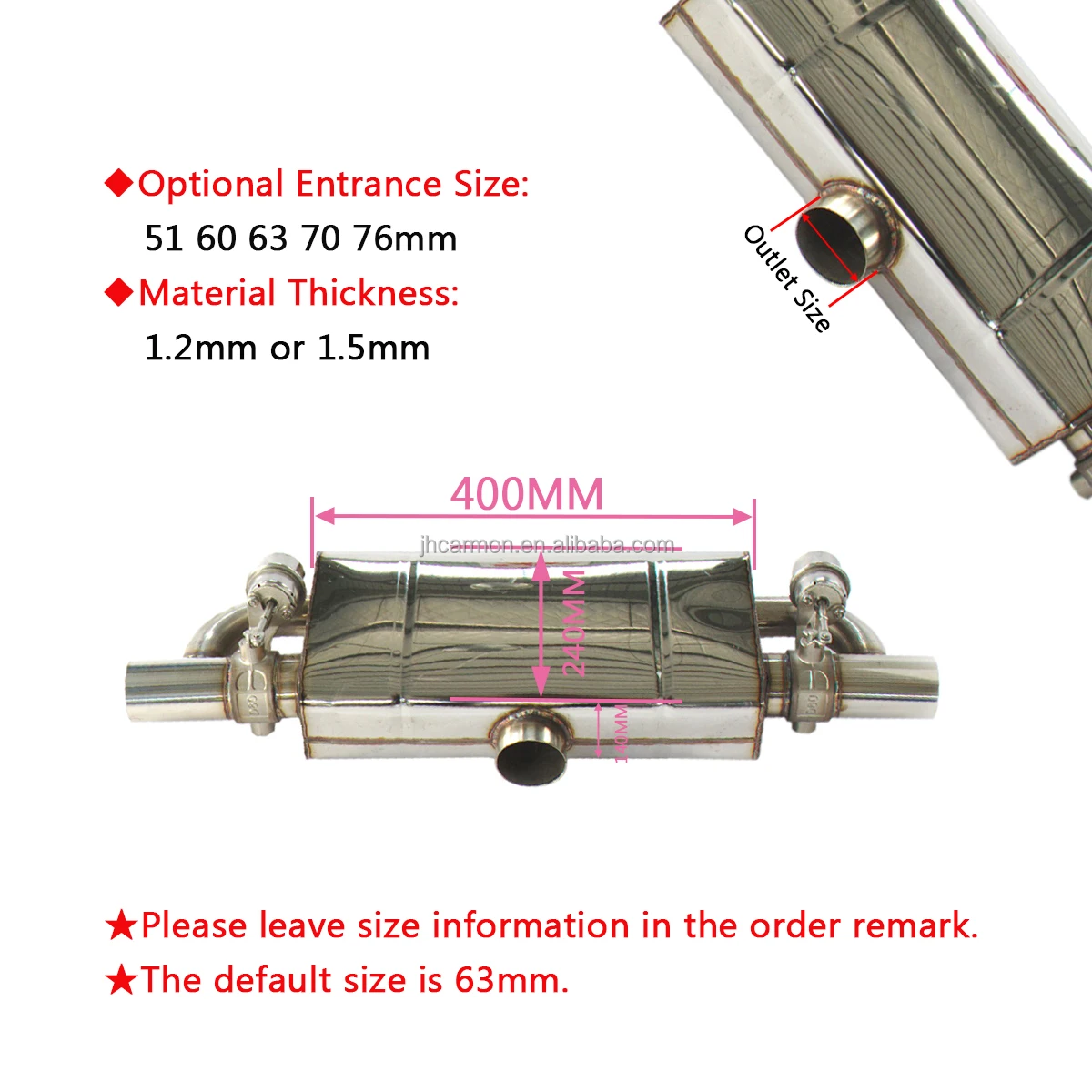 Car High Quality T Style 1 Inlet 2 Outlets SUS Variable Muffler Valve Motor Silencer With Cutout Valve Remote Control