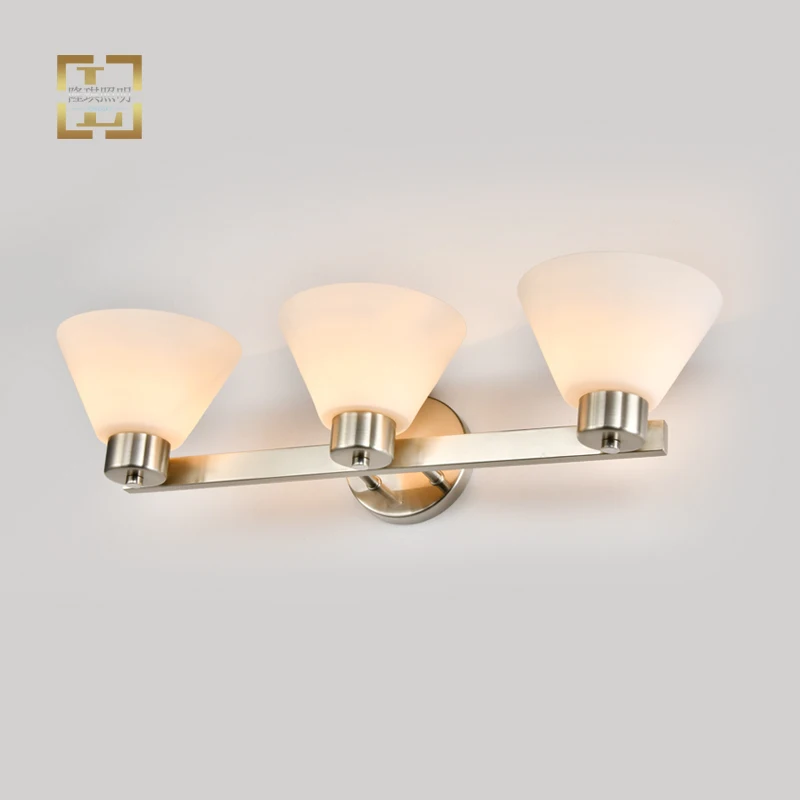 ETL Hotel Indoor Wall Mount Sconce Light Brushed Nickel Modern Glass Mirror Lamps Bedroom Vanity Light Bathroom Light Fixtures