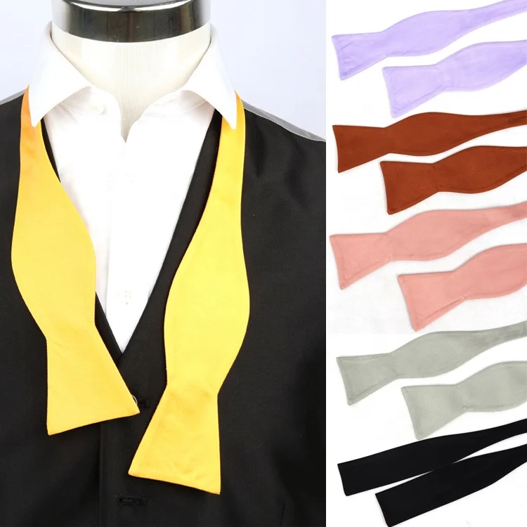 High Quality Formal Yellow 100% Pure Silk Bow Tie Men Self Tie Bow Tie