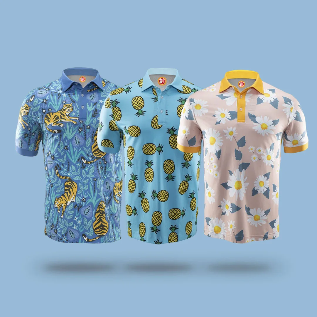 OEM design custom logo 80% polyester 20% spandex sublimation oversized drop shoulder quick dry golf polo shirt for men