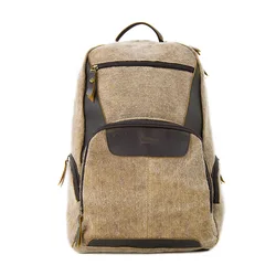 Wholesale Custom Designer Luxury Vegan Leather Vintage Canvas Rucksack Book Bag Laptop Backpack for College Men Girl