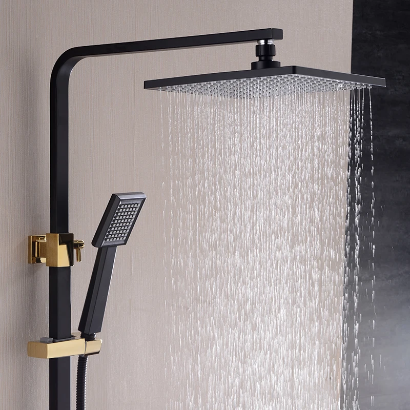 Black Gold Shower System Cold And Hot Water Mixer 4 Functions Contemporary Shower Faucets Bathroom Shower Set