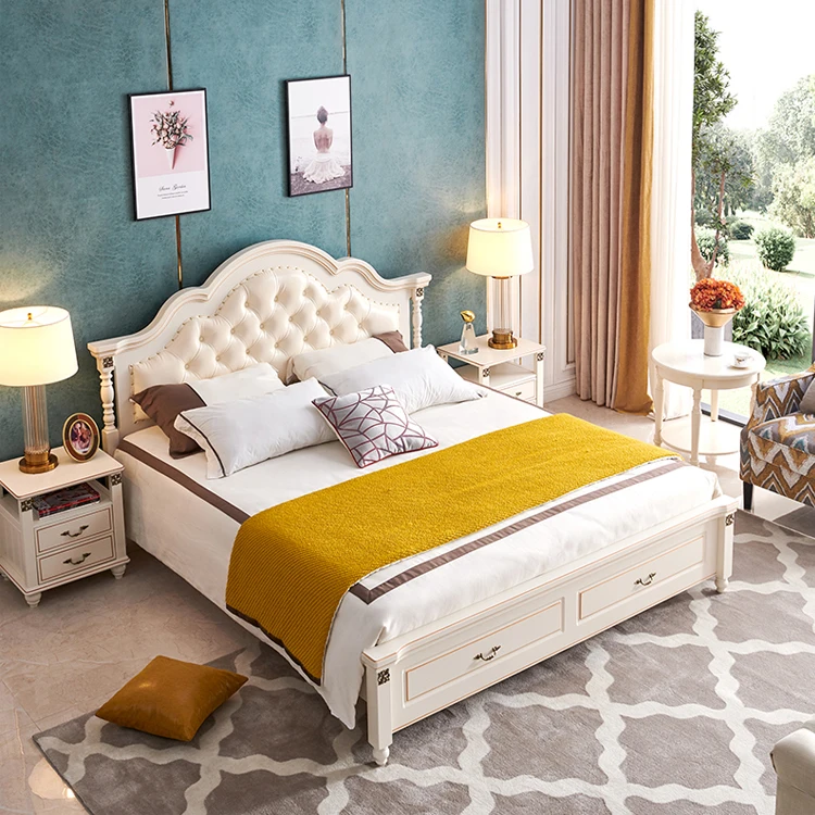 modern european solid wood bed Fashion Carved 1.8 m bed french bedroom furniture