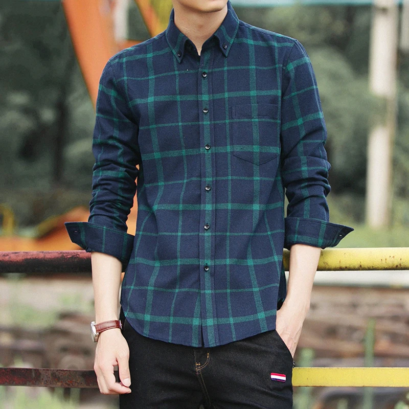 Men Fit  Dress Plaid Shirts Male Clothes Social Casual Chemise Homme shirt pant