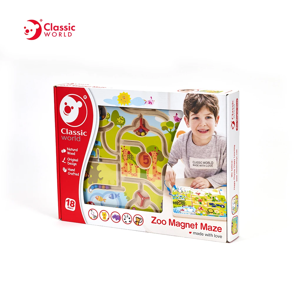 Classic World Wooden Educational Toys Magnetic Maze Puzzle Game Toy Zoo Magnet Bead Maze