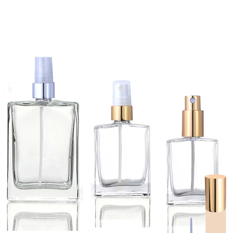 New Product 50ml 100ml Rectangular bamboo Dropper bottles square flat glass bottle for cosmetic packaging (GFD01-C)