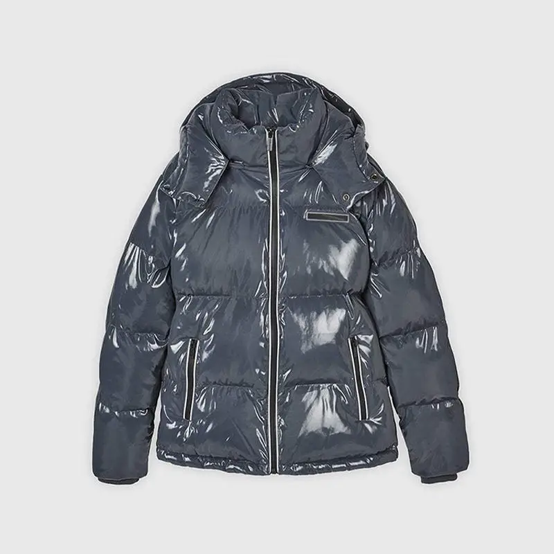 2022 Heavy Hooded High Quality Thick Designer Grey Winter Oem Oversized Logo Custom Men Shiny Puffer Jacket