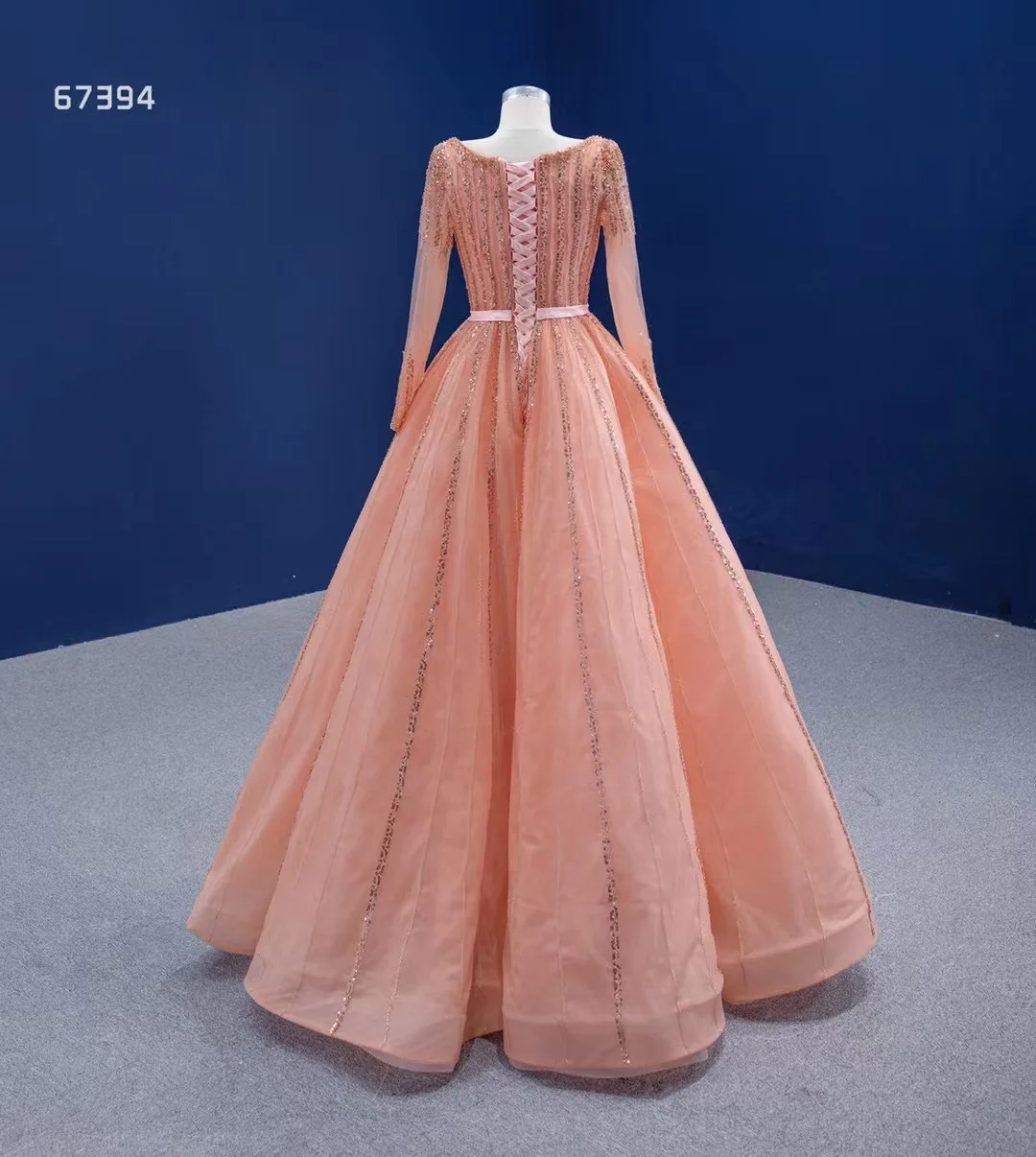 Feishiluo Boat Neck Long Sleeves  Wedding Dress  Floor Length  Orange Evening Dress