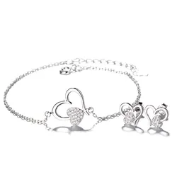 Latest Jewelry Heart 925 Sterling Silver Earrings Bracelet Jewelry Set