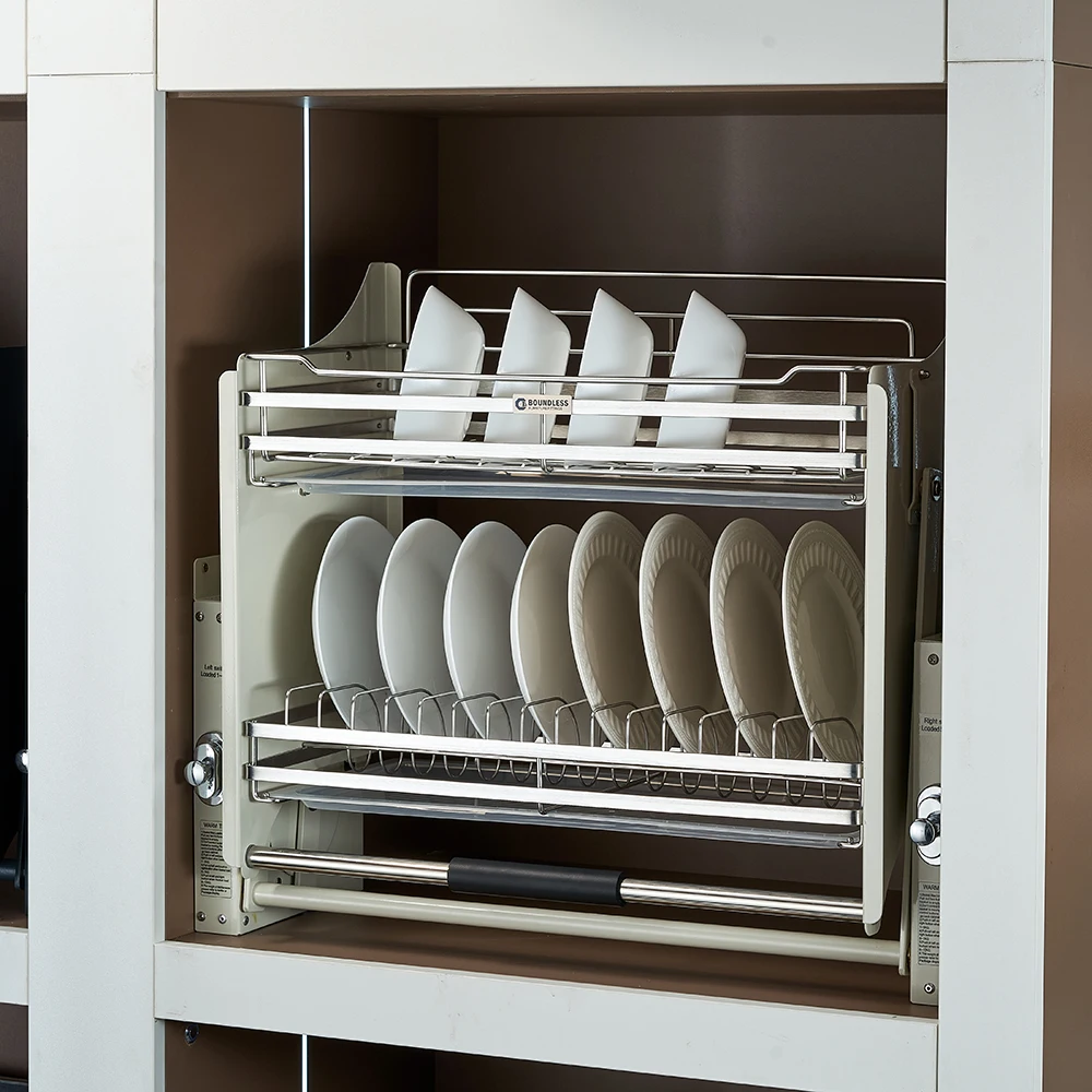 Kitchen wall cupboard Two Tiers pulling down shelf system  dish and bowl organizer kitchen accessory BFF--9131