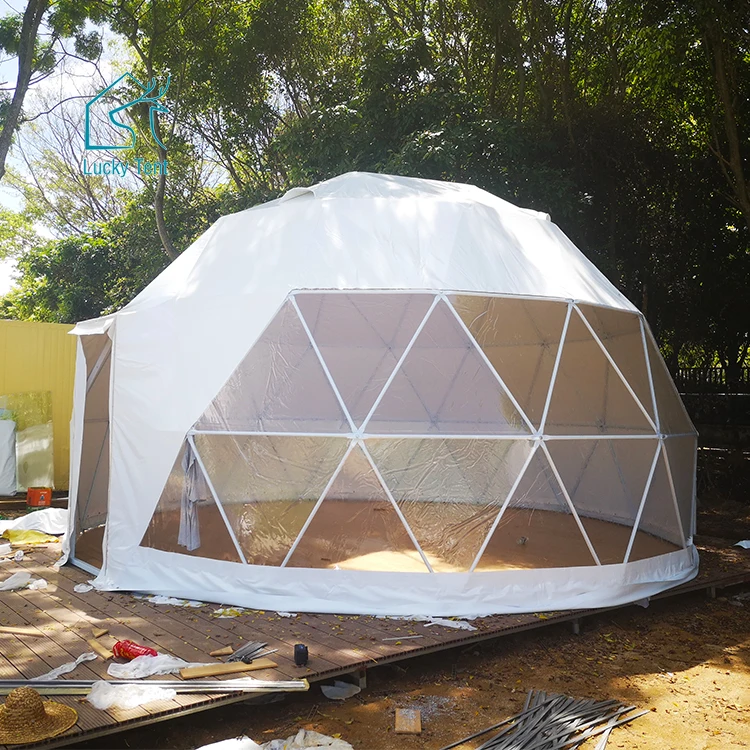 Good Quality White Yurt 75Kg/Sqm Snow Load Geodesic Party Dome Tents for Events with Round PVC Door