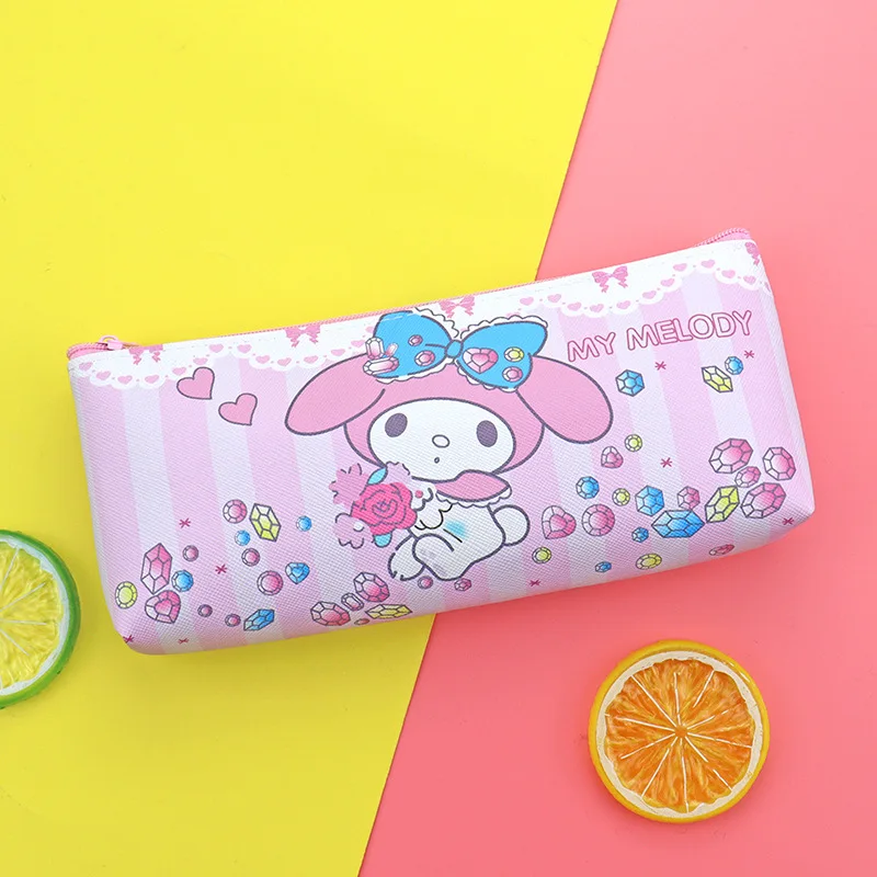 Factory New Cartoon Sanrioo Pencil Box Single Layer Pu Leather School Pencil Case Stationery Storage Bag