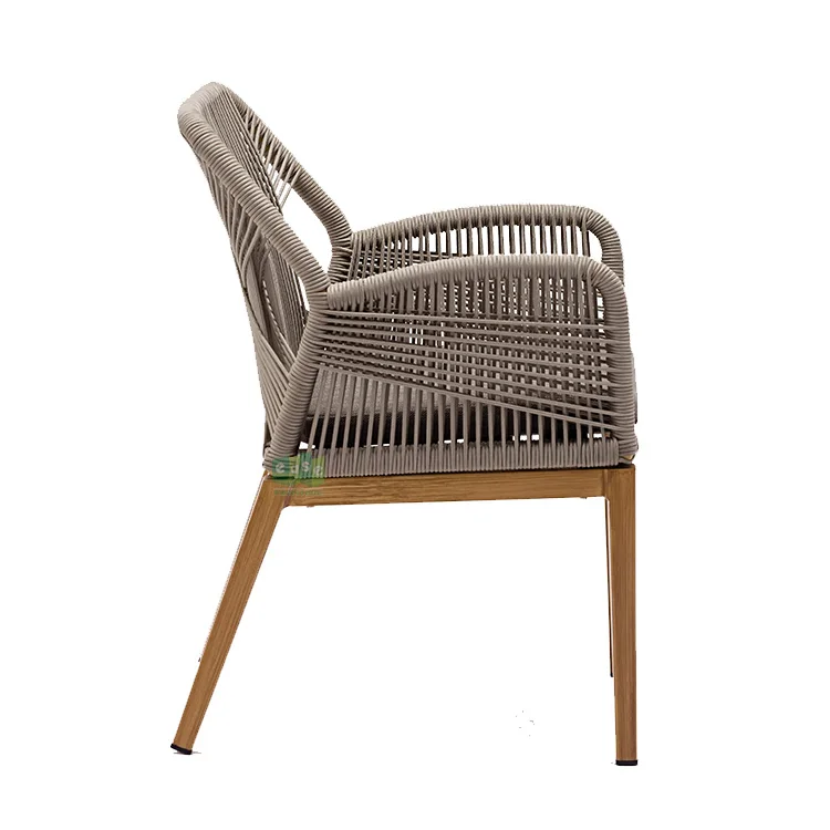 (E1145) Наружная алюминиевая плетеная мебель для внутреннего дворика Штабелируемый веревочный Плетеный комнатный обеденный стул