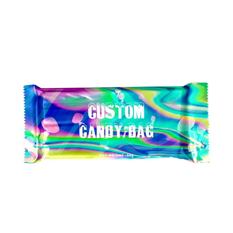 Custom heat seal back side seal candy nut protein energy mushroom chocolate bar wrapper packaging bags for pillow