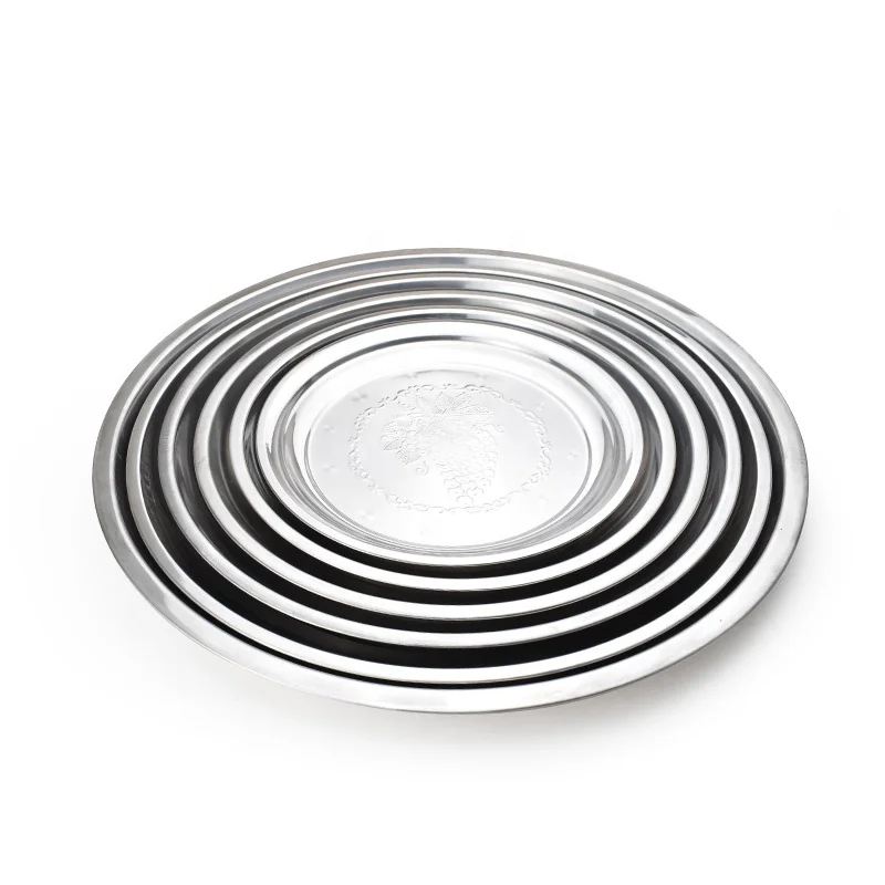 Food-grade stainless steel food serving tray metal plate dish with grape pattern for household and restaurant