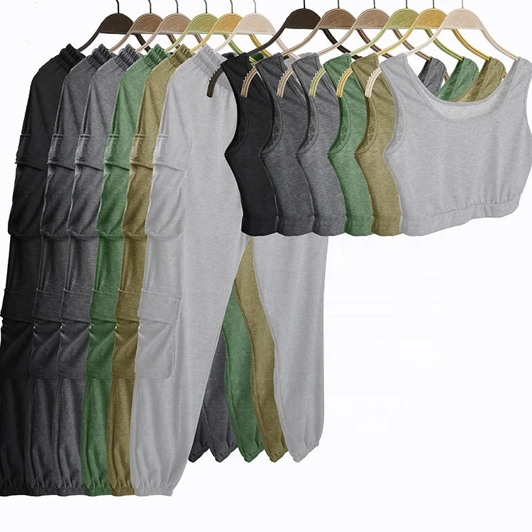 Лидер продаж, вязаный комплект из двух предметов с логотипом на заказ, женская одежда, комплект для бега с карманами и коротким топом и жилетом