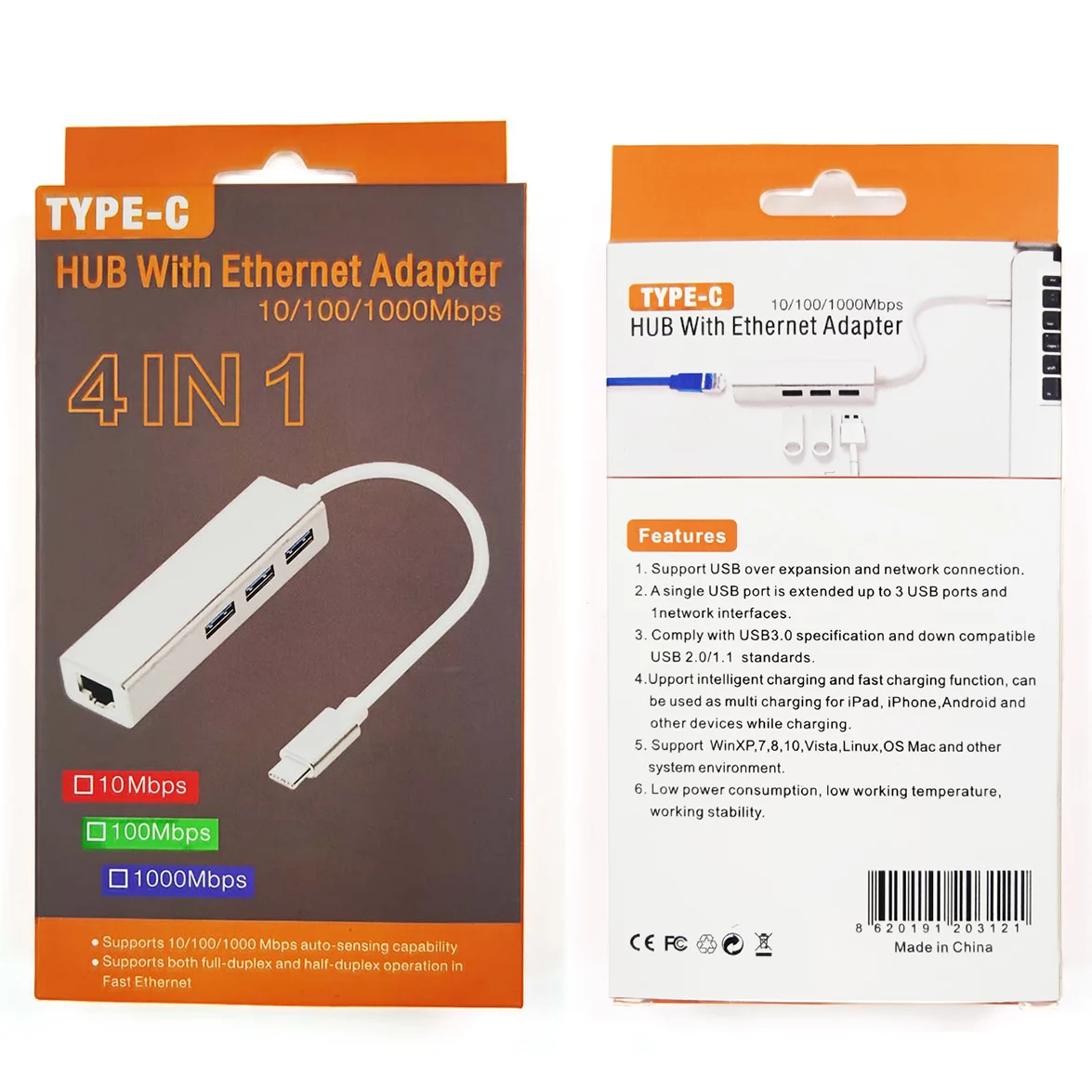 USB 3 1 USB-C Type-C к сетевому кабелю концентратор порта RJ45