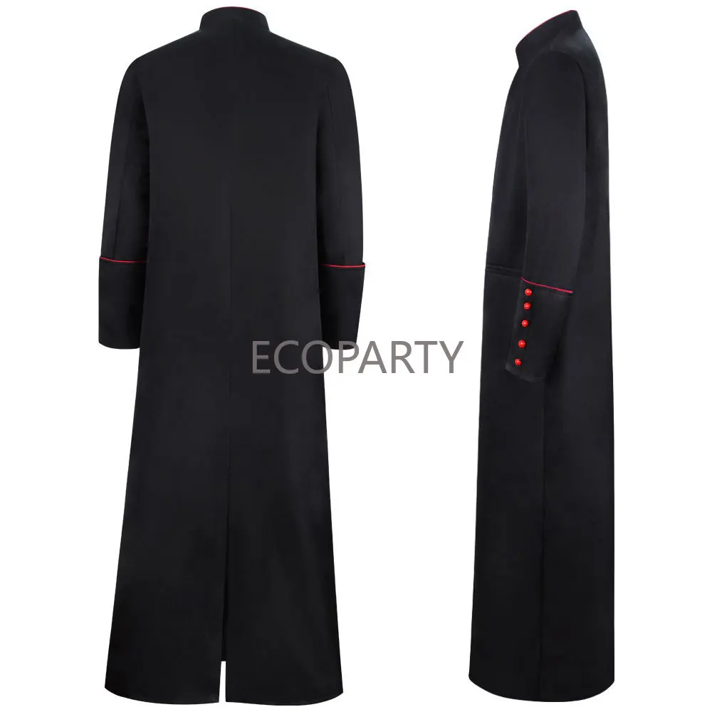 New Hot Men Stand Collar Church Priest Robe Trench Jacket Cassock Clergy Preacher Minister Choir Roman Pastor Halloween Costume