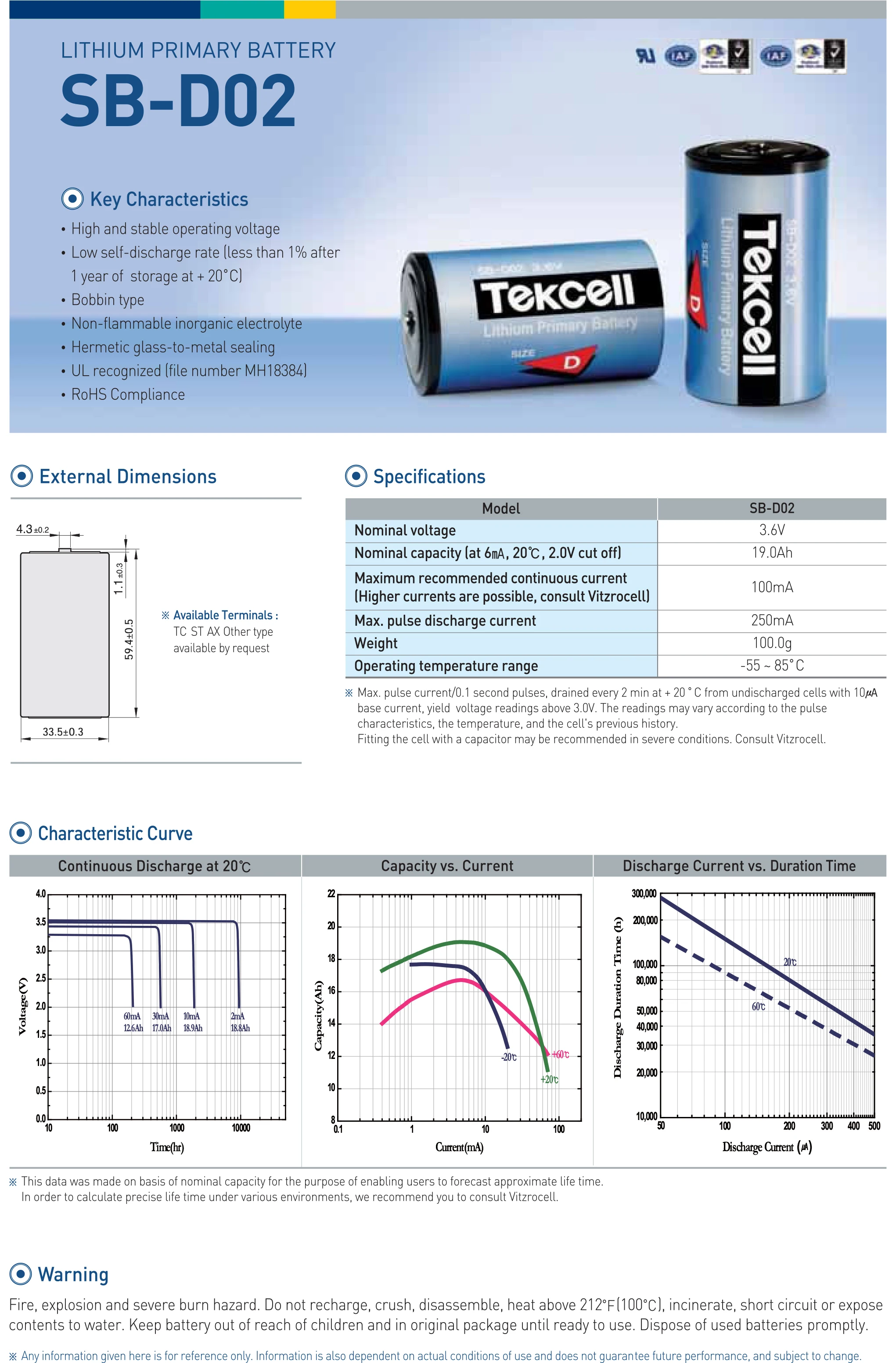 Tekcell SB-D02 3.6V D lithium primary battery for Professional electronics